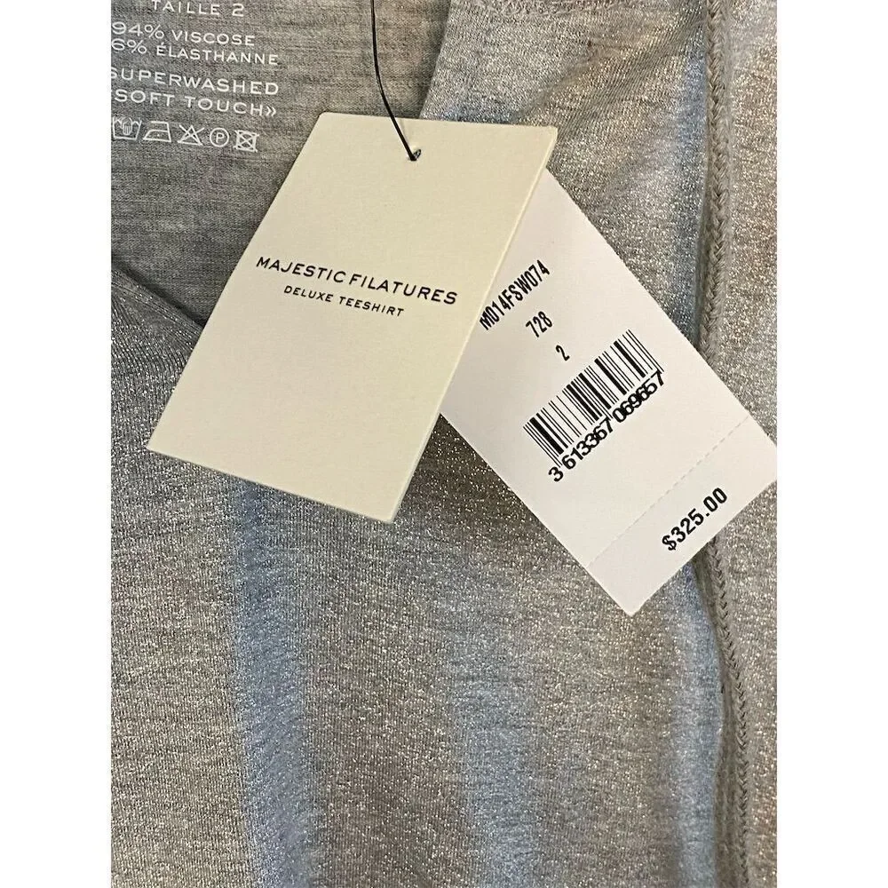 Majestic Filatures NWT Women's V-Neck Drawstring Hoodie in Gray Size 2/Small - Picture 5 of 10